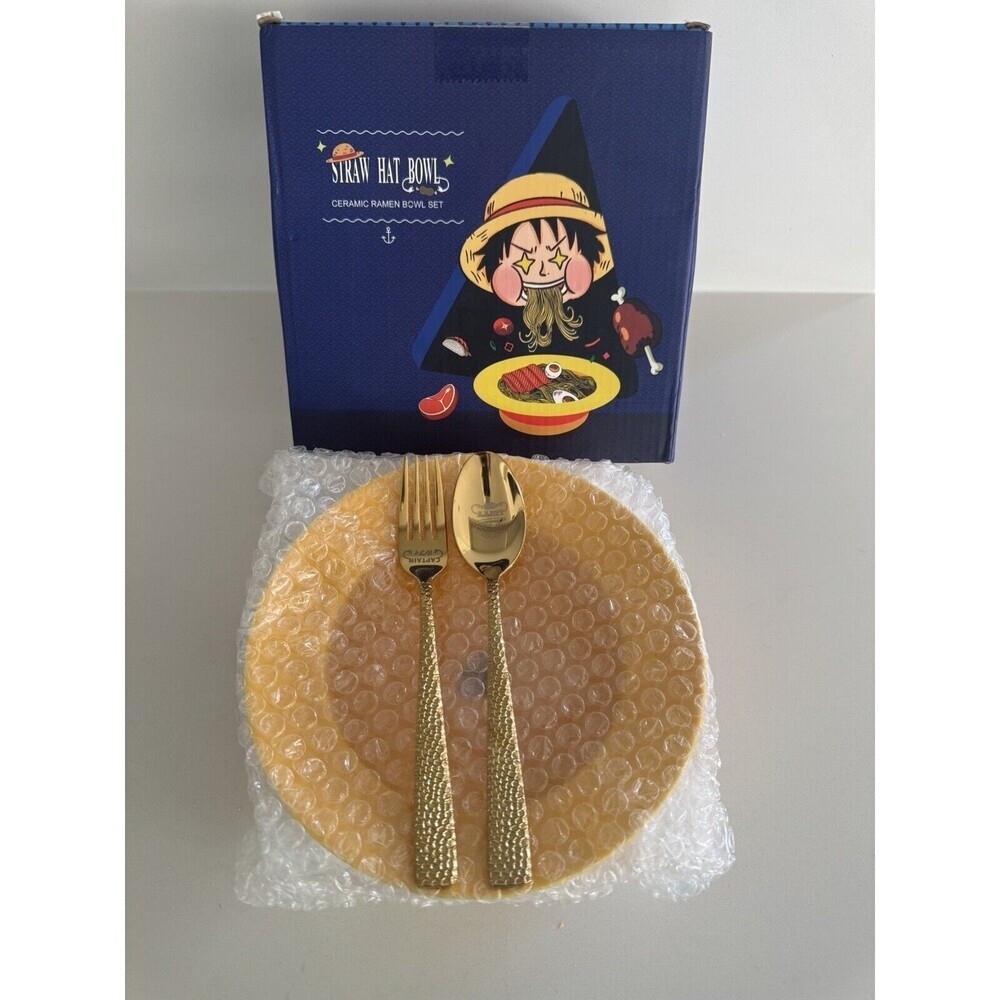 Straw Hat Bowl Set Pro Sparkling fork, spoon and pin brooches Christmas gift set - Picture 8 of 15